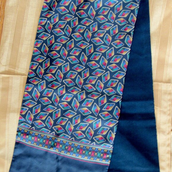GENTS SCARF GEOMETRIC ART Navy SILK/Wool DOUBLE MEN'S - Picture 3 of 6